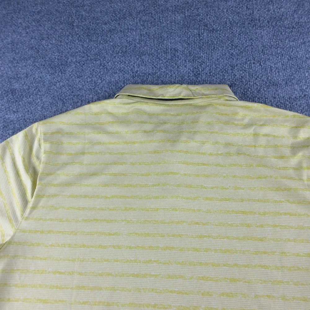 Nike Dri-FIT Polo Shirt Mens L Yellow Striped Short Sleeve Golf Performance